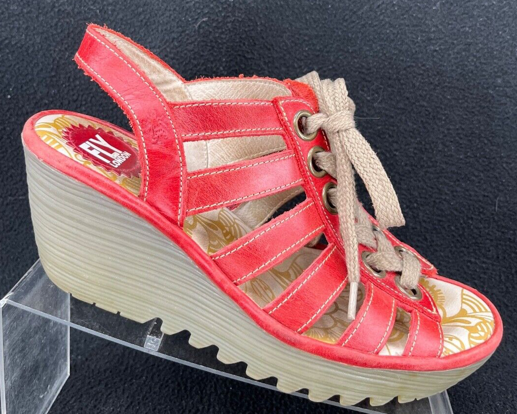 Fly London Yito Red Leather Lace Up Wedge Heel Shoes Women s EU 37 US 7 fly-london-yito-red-leather-lace-up-wedge-heel-shoes-women-s-eu-37-us-7
