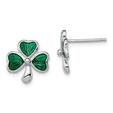 Sterling Silver Rhodium-plated Madi K Kids Enamel Shamrock Earrings 12mm x 13mm