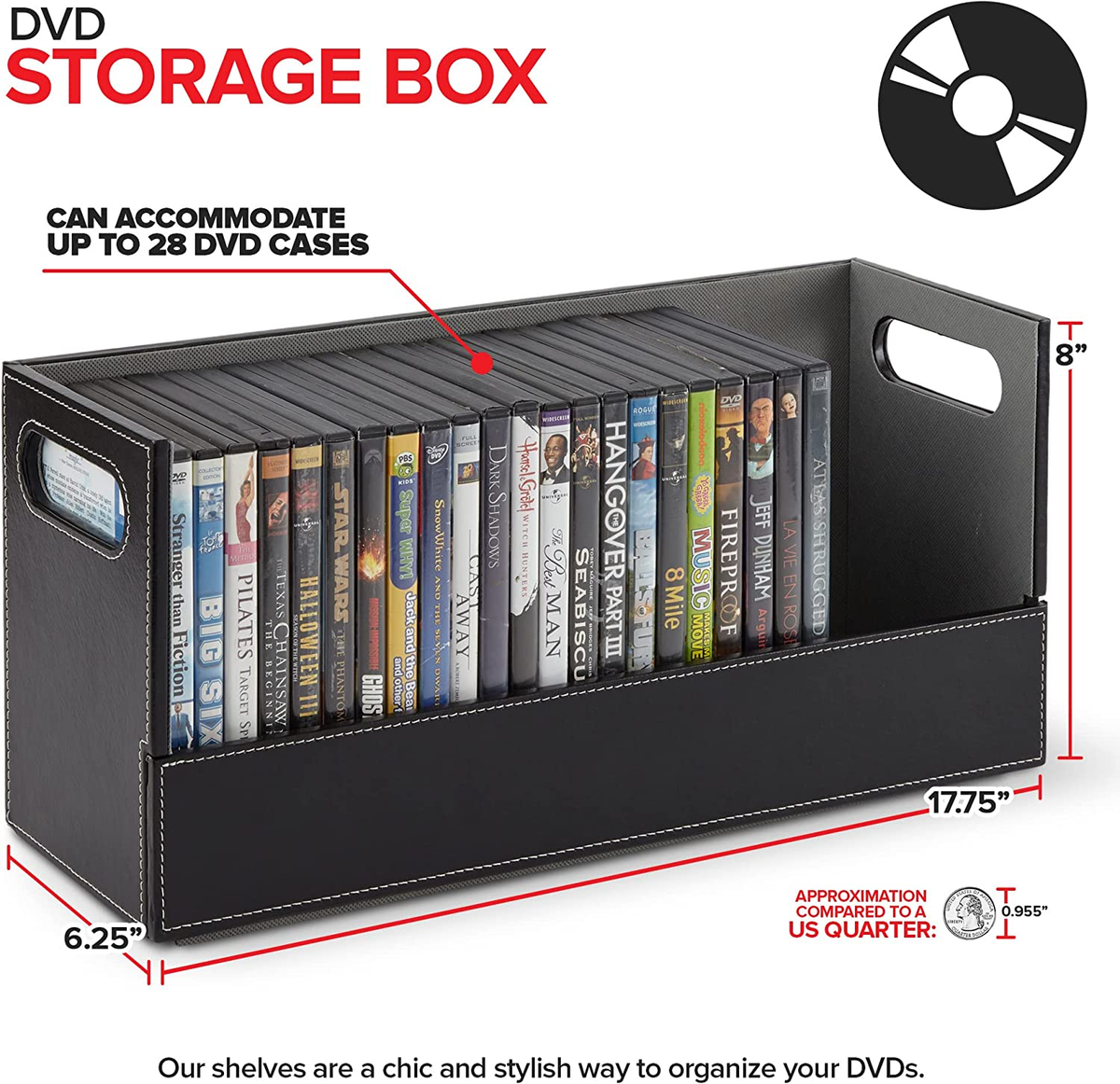 DVD Storage Box, Movie Shelf Organizer for Blu-Ray, Video Game