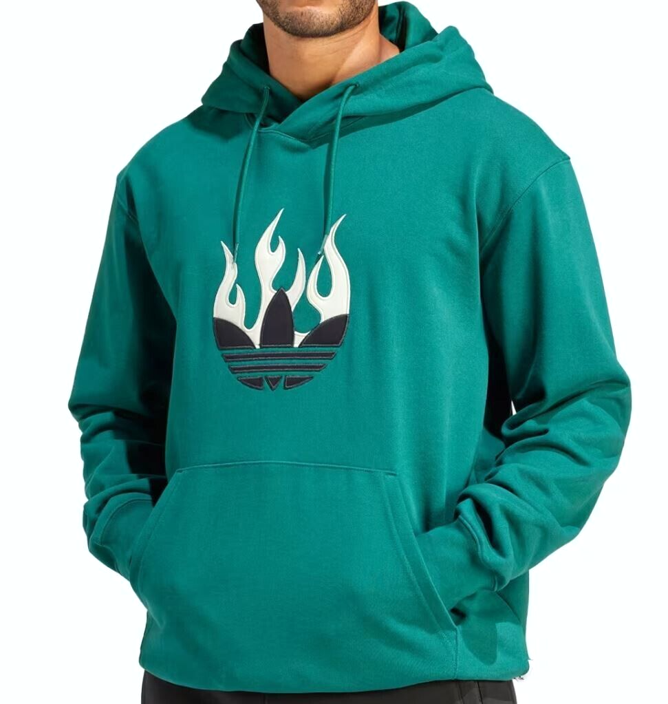 NEW MENS ADIDAS ORIGINALS FLAME LOGO TREFOIL HOODIE ~SIZE LARGE #IS0202