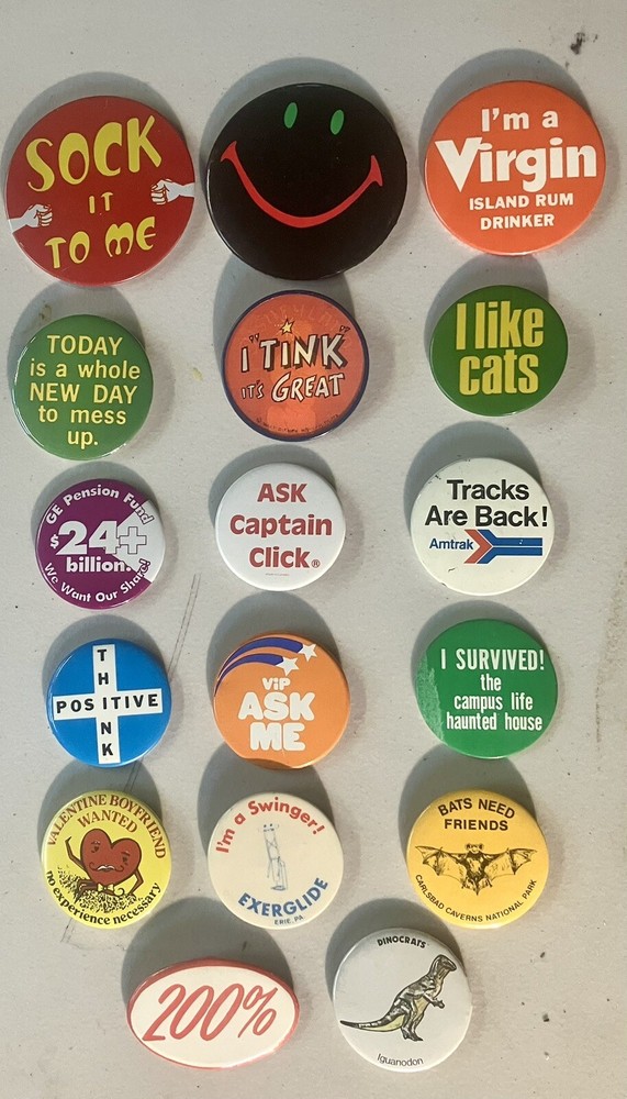 Lot of 12 Random Pin Back Buttons.