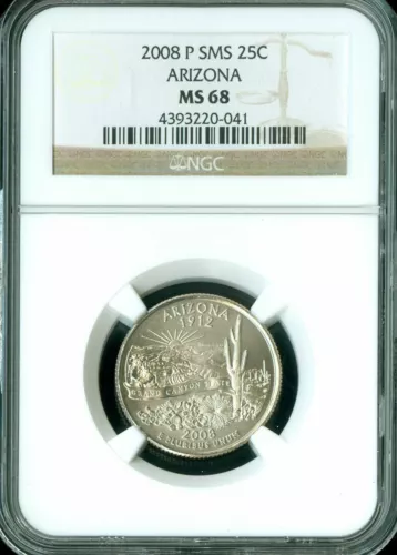 2008 P ARIZONA QUARTER NGC MS68 SMS 2ND FINEST REGISTRY RARE *