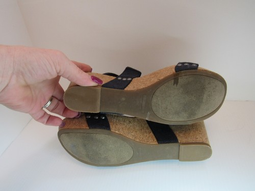 Lucky Brand Maxyne Navy Blue Elastic Ankle Strap Wedges Cork Nautical Women 8.5 - Picture 6 of 8