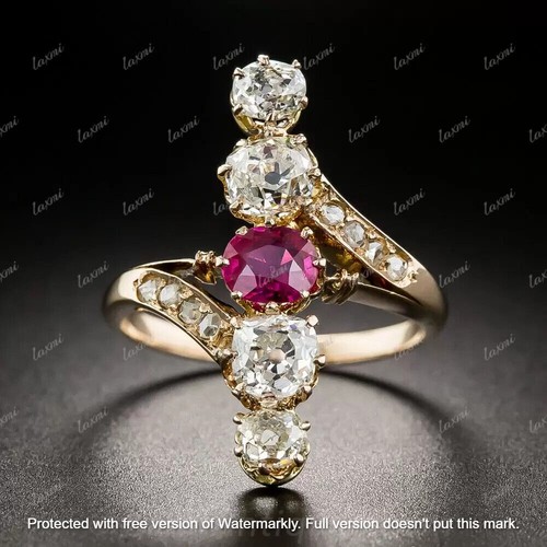 2.50Ct Round Cut Red Ruby Victorian Style Engagement Ring 14K Yellow Gold Finish