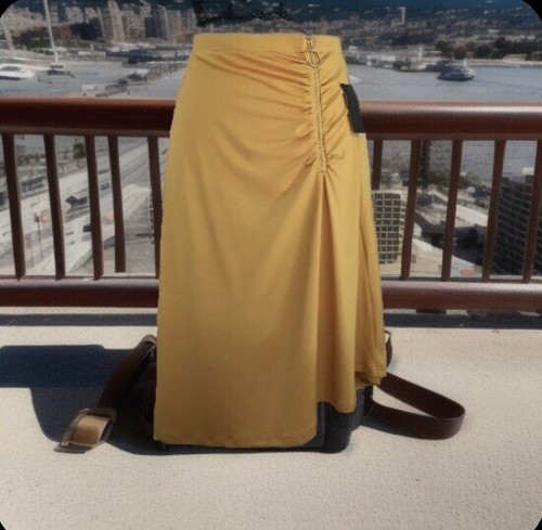 Thalia Sodi Skirt Size M Yellow Ruched With Front Zip Detail Midi High Low Skirt - Picture 11 of 22