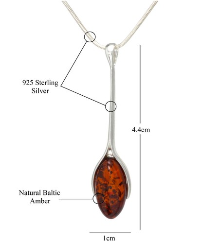 NATURAL BALTIC AMBER Jewellery Gemstone STERLING SILVER 925 PENDANT NECKLACE - Picture 9 of 9