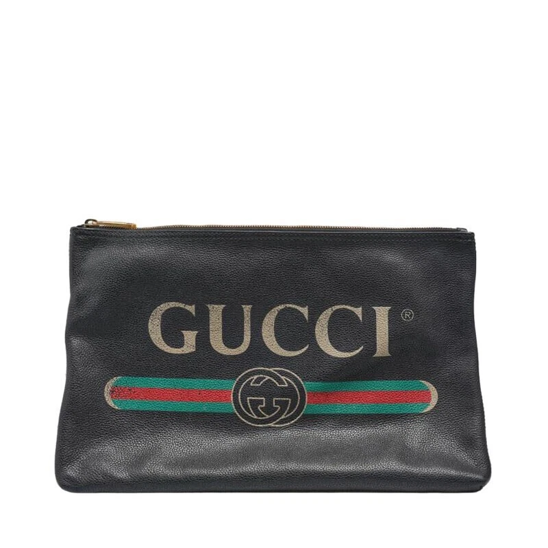 Pochette commune moyenne logo toile de veau noir Gucci 500981 0GCAT 8163
