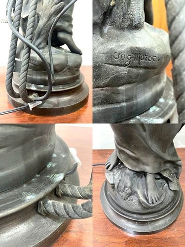 Antique French Bronze Statue Lamp 26in Auguste Moreau ( 1834-1917 ) W/COA - Picture 12 of 12