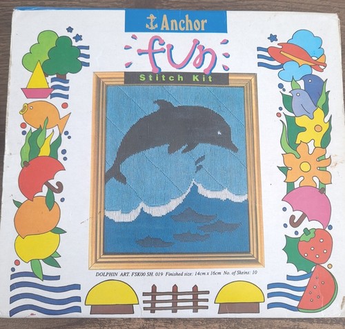 Two VTG Anchor Kids Needlepoint Kits DOLPHIN (1998) & APPLE (1996) Open Packages - Picture 2 of 9