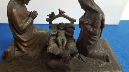 RARE ANTIQUE BRONZE SCULPTURE LA NATIVITE D'APRES CATINEAU W/ MUSIC 1900 FRANCE - Picture 3 of 10