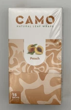 CAMO NATURAL LEAF WRAPS PEACH FLAVOR FULL BOX 25 PACKS PER BOX 5 WRAPS PER PACK