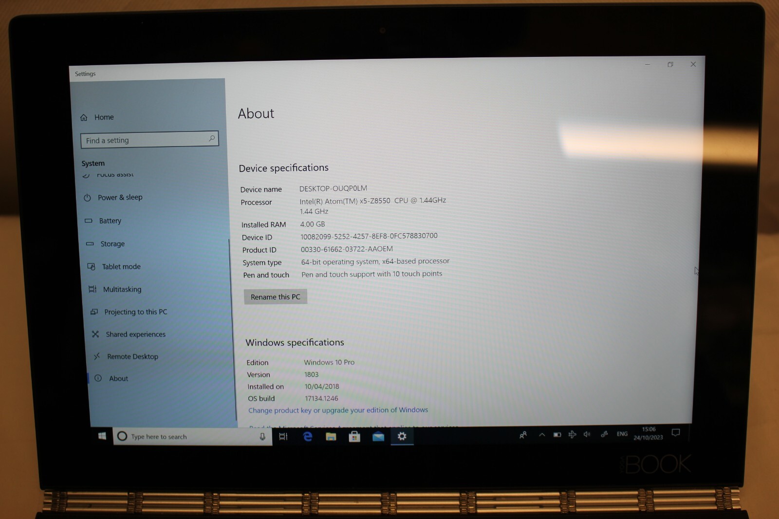 LENOVO YOGA BOOK YB1X91F PORTABLE TABLET COMPUTER 10.1" INCH NO