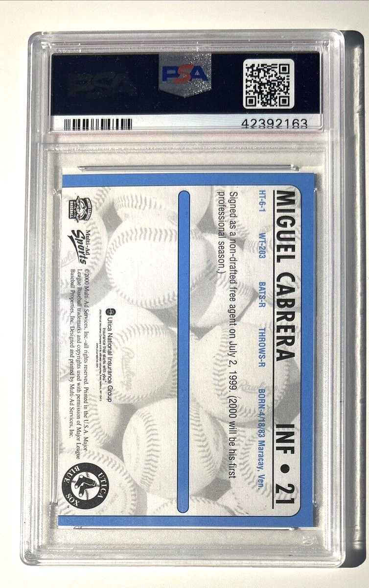 2000 Multi-Ad Utica Blue Sox Miguel Cabrera #21 - PSA 10 -his 1st
