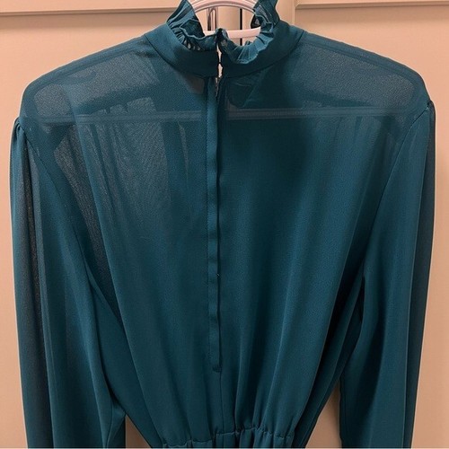 Vintage TOBI Sheer Dark Teal High Neck Dress Womens Size L - Picture 7 of 8