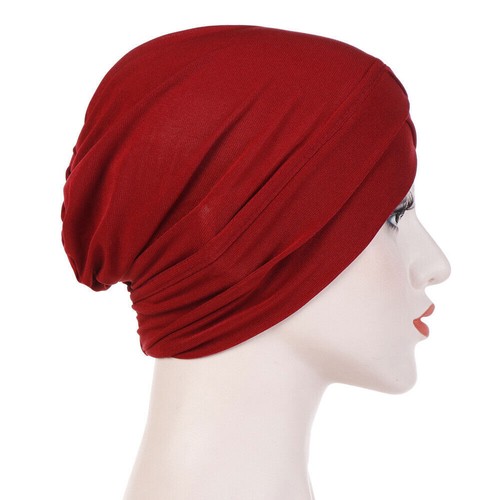Damen Solide Stretch Turban Hüte Lässiges Haar Head Wrap Caps Baggy Beanie Mütze  - Bild 3 von 18