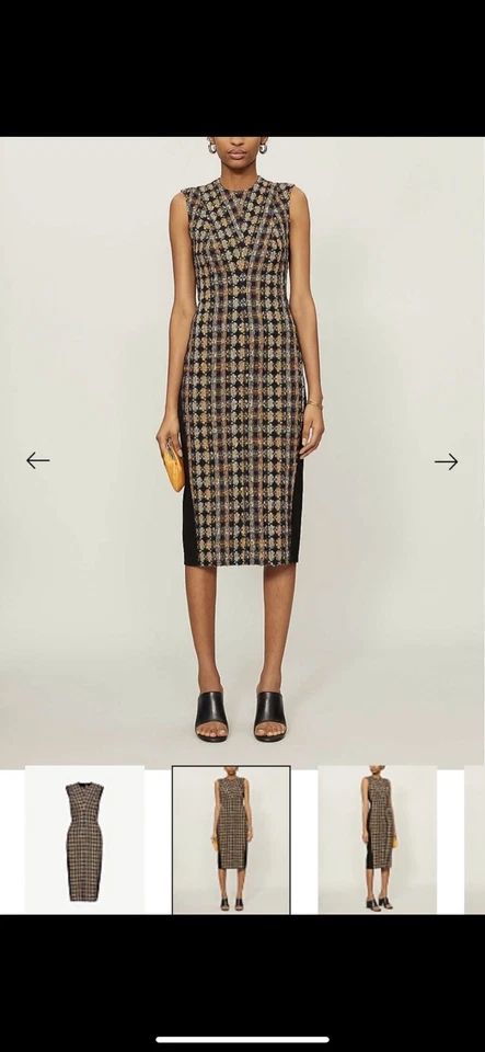 VESTIDO MIDI VICTORIA BECKHAM SOBREPOSIÇÃO DE TWEED TAMANHO 12 RRT £ 1190 - Imagem 3 de 4