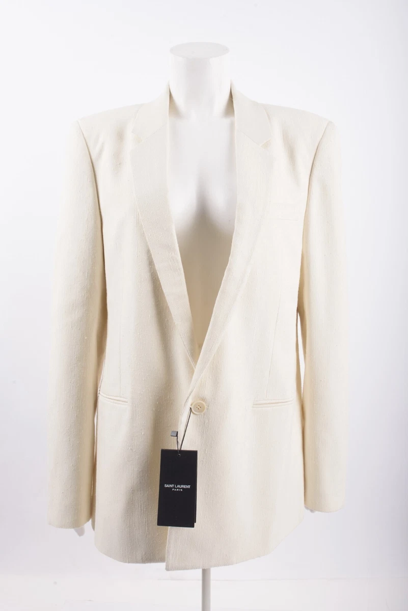 Saint Laurent YSL Mens Blazer Suit Jacket Silk Sz 52 US 42 Off White NWT eBay