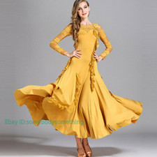 Women Long Sleeve Salsa Tango Cha Cha Ballroom Competition Full Long Dance Dress