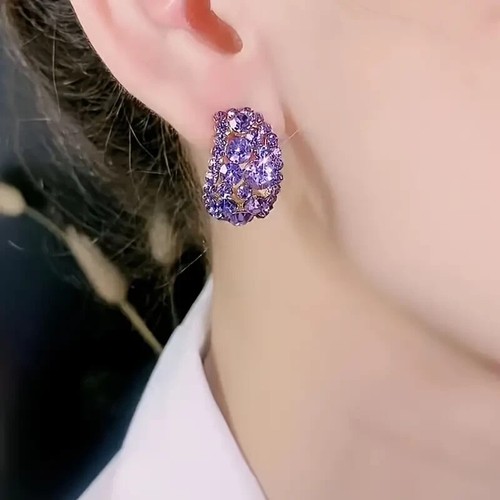 Fashion Purple Shiny Rhinestone Earrings Women Girls Jewelry Holiday Gift New - Picture 2 of 2
