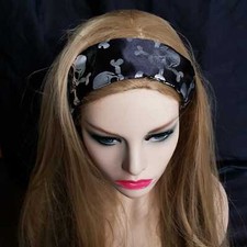 Satin Skull  Crossbones Wired Headband Hair Band Rockabilly Retro Halloween