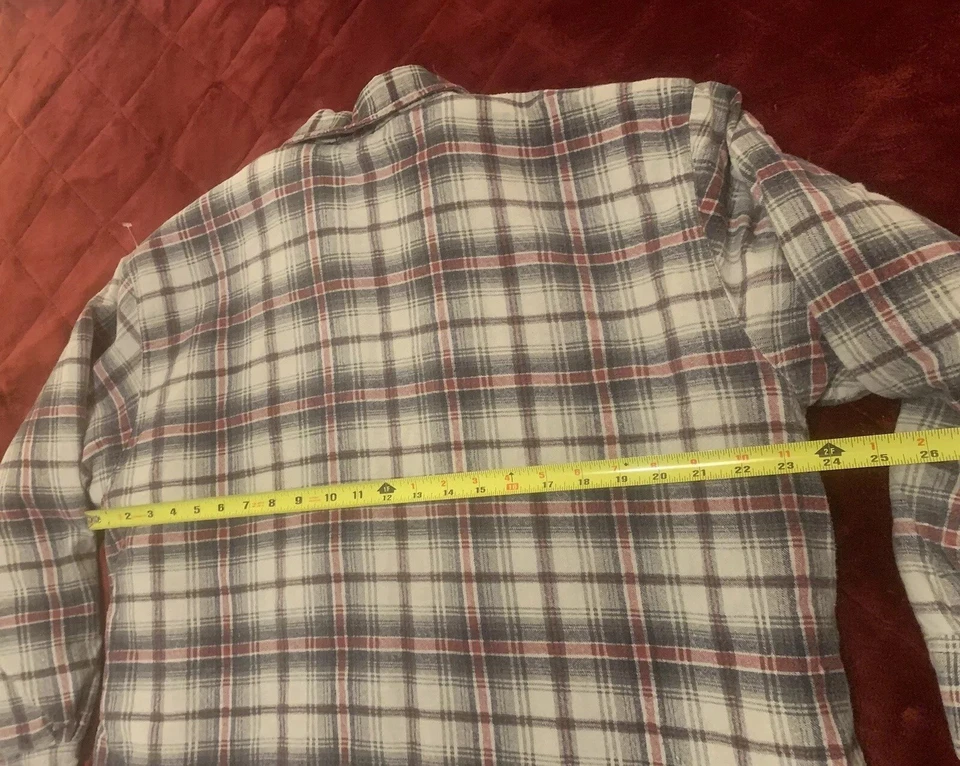 Chaqueta de franela Highland Outfitters poliéster gris/rojo a cuadros con botones para hombre talla L Foto 3 de 3