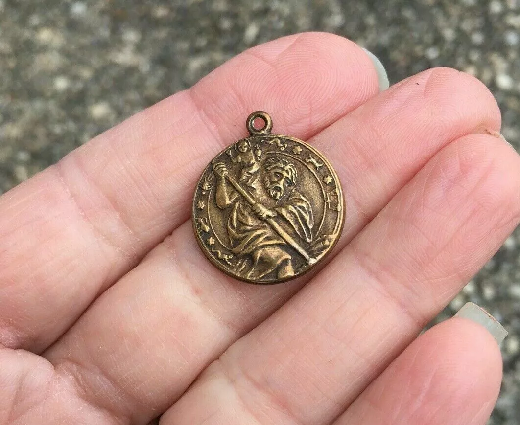 Rare Antique St Christopher Religious Zodiac Signs Traveler Car
