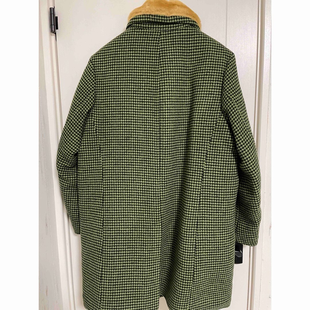 Supreme Fur Collar Car Coat Long Sleeves Green Houndstooth Supreme Fur Collar Car Coat Long Sleeves Green Houndstooth