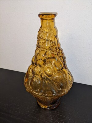 Vintage Empoli Amber Glass Fruit Basket Decanter Genie Bottle no Topper Italy