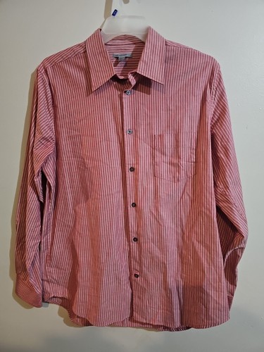 Martin Gordon Men's 100%Cotton  Red Striped Long Sleeve Button Shirt Large - Picture 1 of 8