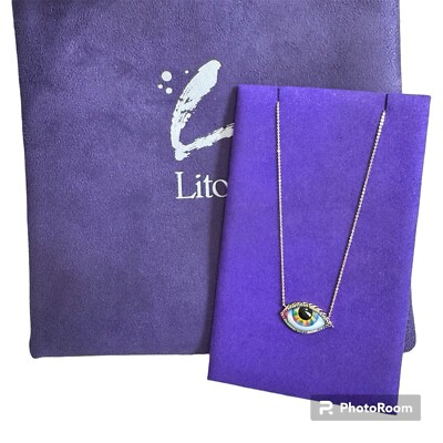 Lito Grand Psychedelic Enameled Eye Necklace Colorful 14k Yellow Gold