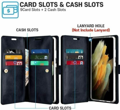 Fit S21 Plus Ultra 5G/ S20 Plus Ultra Leather Gel Wallet Flip 9 Card Slot Cover - Picture 7 of 14