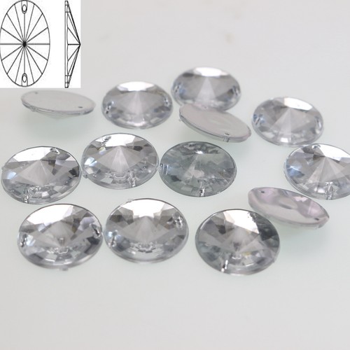 100 Clear Flatback Acrylic Round Rivoli Sewing Rhinestone Button 12mm 14mm 16mm - Picture 7 of 9