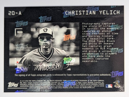 2018 Topps On Demand Black & White #20-A Christian Yelich Auto QTY - Picture 6 of 6