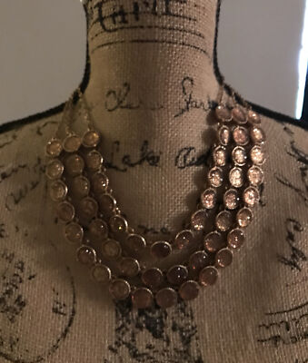Carol Dauplaise Gold Tone Sparkly Statement 3 Tier Bib Necklace NWT