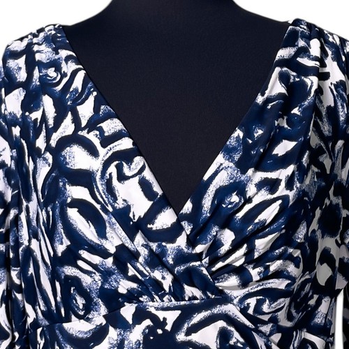 Ralph Lauren Women's Dress Blue White Abstract Surplice V-Neck Faux Wrap Sz 12 - Picture 4 of 9