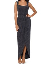 NWT $199 XSCAPE Double Strap Glitter Tulip Gown Black Silver 10 16