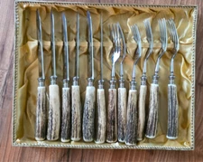 VTG 12 Piece Cutlery Set KLA-TRA-SO Solingen Germany Stainless Antler Handle ELK