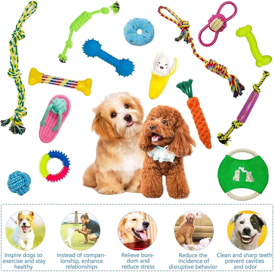 Set Giocattoli per Cani, 17 Pezzi, Corda, Resistenti Grandi, per Cucciolo - Immagine 4 di 4