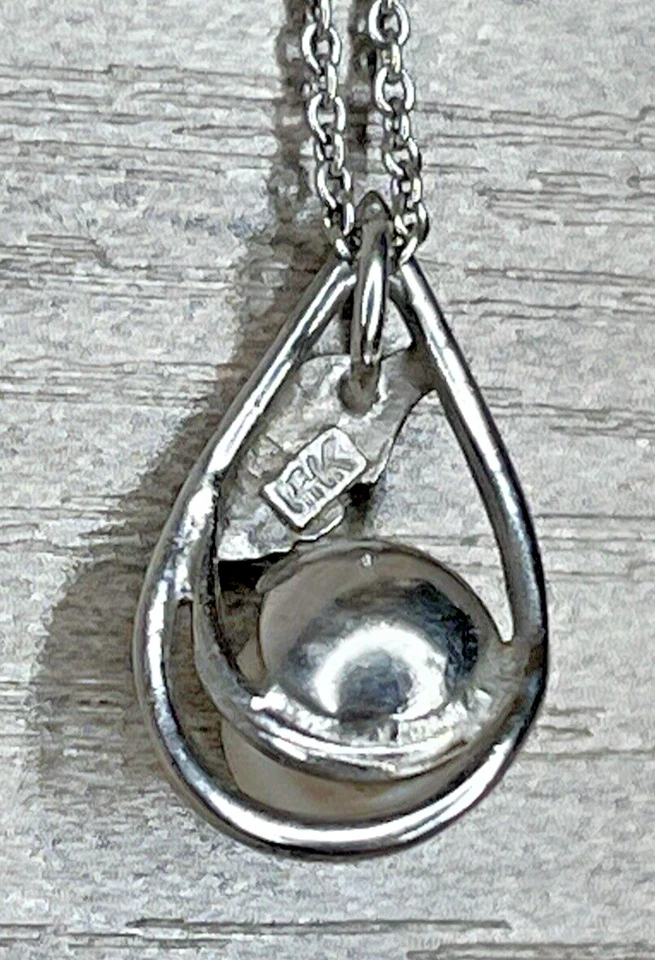 BALLOU B.B.A BBA 14K White Gold 585 Pearl Teardrop Pendant Necklace 2.4g Signed - Image 2 of 4