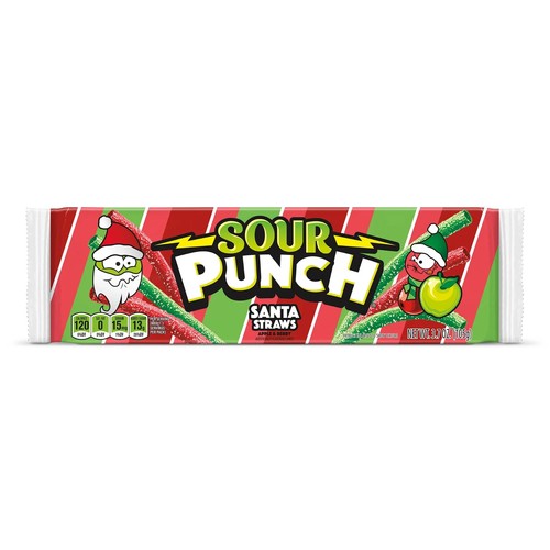 (12-Pack) Sour Punch 3.2 oz SANTA STRAWS Berry & Green Apple Gummy Candy BB 8/25 - Picture 2 of 4