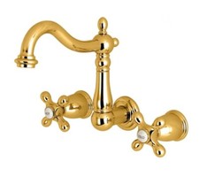 Kingston Brass KS125 AX 8  Center Wall Mount Bathroom Faucet, Polished Brass