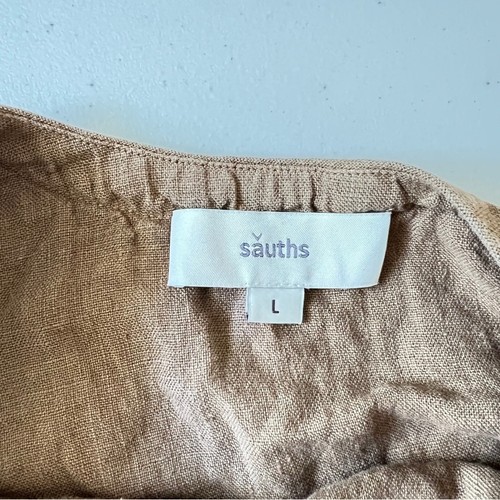 Sauths Carmen 100% Linen Maxi Dress Brown Camel Pockets L - Picture 4 of 11