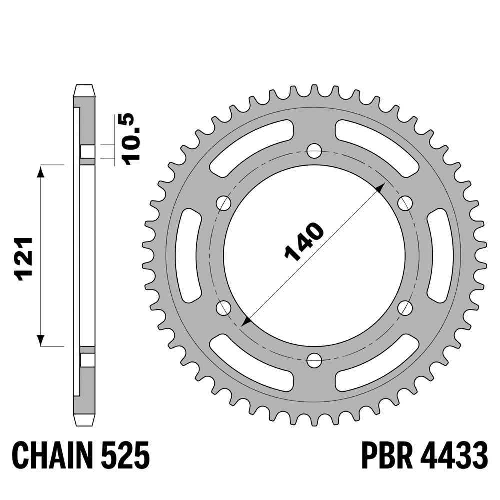 Pignon arrière PBR pas 525 en acier pour remplacer la transmission Milano 1200