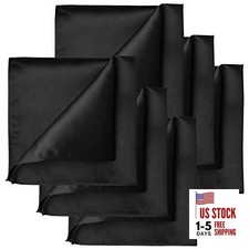 1PC/6PCS Satin Pocket Square Solid Color Handkerchief + Gift Box Black X 6