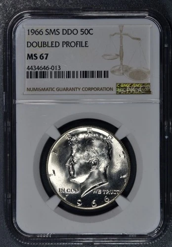 1966 50C KENNEDY SILVER HALF UNC SMS  DDO Doubled Profile KM#202a NGC MS67 A6658
