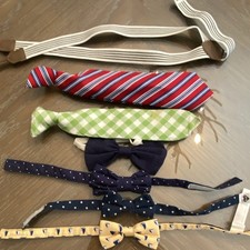 Boys Multicolor Fabric Neck Tie Set, Mixed Patterns, suspenders