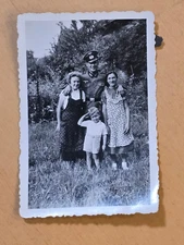 WWII German Photo Wehrmacht Soldier w Family Young Boy Wearing Wehrmacht Cap Hat