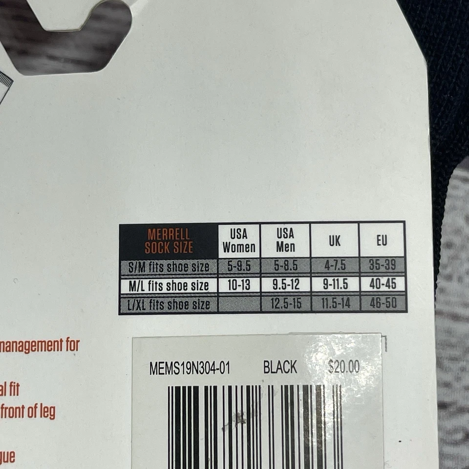 Merrell Med/Large Coolmax Black Light Support Over The Calf Sock - Image 3 of 3