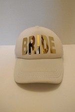 BRIDE Hat White Gold Trucker Mesh Snapback Wedding Bachelorette Gently Used