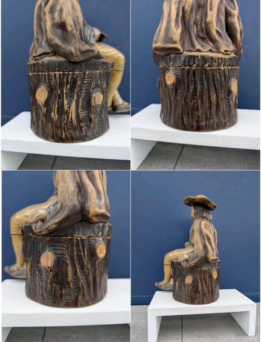 Antique Austrian Ceramic Tobacco Jar Humidor Figural Seated Man w/ Pipe Pottery - Picture 22 of 24